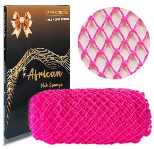 SPMKTBOZAI African Net Sponge Authentic, African Exfoliating Sponge Real African Net Black Owned, African Bath Sponge Back Scrubber, Body Exfoliator Shower Bath Accessories (Rose Pink)