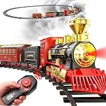 Hot Bee Remote Control Train Set, Christmas Train Set for Under Tree, Electric Train for Kids Adults, Steam Train Toy with Smoke