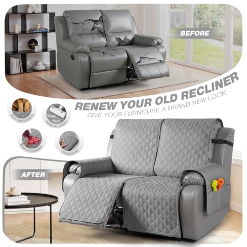 Image of TAOCOCO 100% Waterproof Recliner Covers, Recliner Sofa Covers with Leg Straps, Reversible Recliner Couch Cover for Reclining Chair, Washable Couch Protector for Pets Kids(2 Seater, Light Gray)