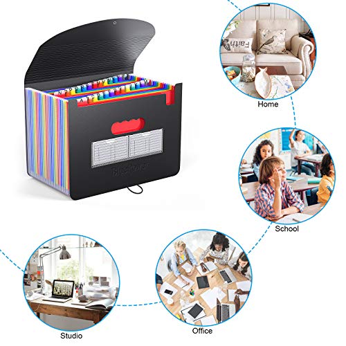 BluePower 26 Pockets Accordian File Folder Organizer, Expanding Filing Box A4 Letter Size Expandable Plastic Folders, Portable Accordion Document Paper/Bill/Receipt/Files with 3 Pcs A-Z Alphabet Tabs