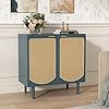 Artpower sideboard buffet cabinet with 2 rattan doors accent storage cabinet with shelf boho rattan credenza modern black cabinet for kitchen dining room living room entryway  urban country home decor