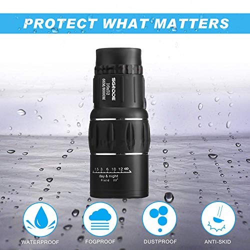 Monokular Teleskop 16 x 52 High Power Monokular Spektiv mit Handy-Stativ und Adapter-Halterung, wasserdichtes, mehrfach… – Bild 6