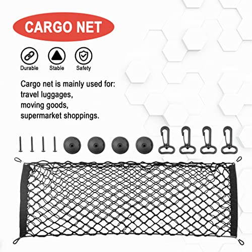 Cartman Cargo Net Hammock Trunk Organizer Vehicle Storage With 4 Adjustable Hook Black For Car, Vehicle, Suv (35.4"X11.8") #TOP5