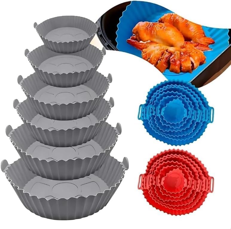 Kit 6 Formas de Silicone para Air Fryer Reutilizáveis – Antiaderente, Tamanhos Variados, Ideal para Bolo, Assados, Micro-ondas, Forno, e Freezer – Compatível com os Modelos de Fritadeira Elétrica