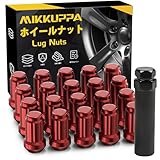 MIKKUPPA ホイールロックナット M12 x P1.5 テーパー座60° 花形ナット スチール製 盗難防止 17HEX 長さ35ミリ 19HEX/21HEXソケット付 トヨタ・ホンダ・マツダ・ダイハツ・三菱の普通車と軽自動車に適用 20個セット 赤