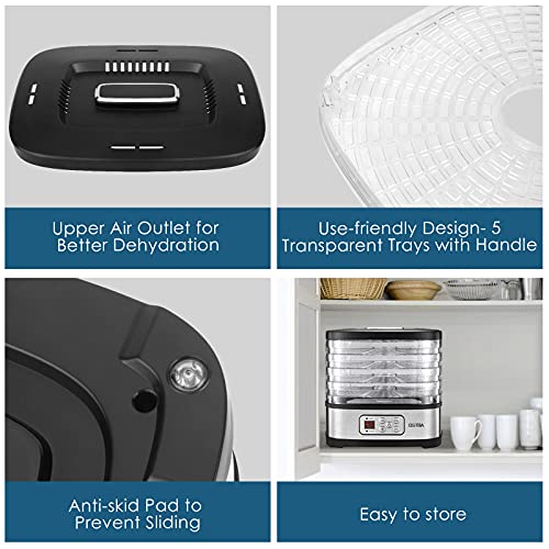 Ostba Food Dehydrator Machine Adjustable Temperature & 72H Timer, 5-Tray Dehydrators For Food And Jerky, Fruit, Dog Treats, Herbs, Snacks, Led Display, 240W Electric Food Dryer, Recipe Book #TOP5