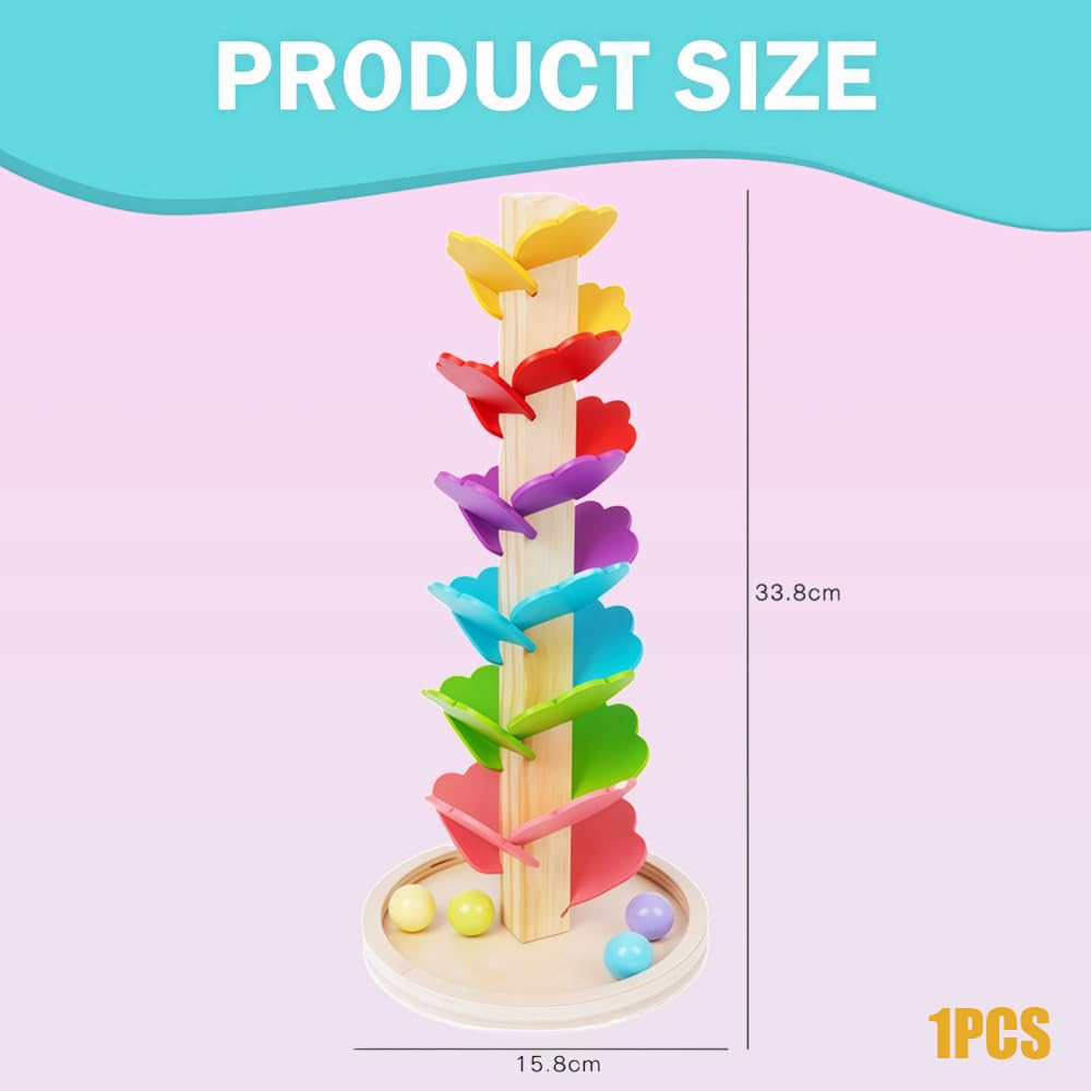 Montessori Sound Tree,QIANSSE Wooden Ball Drop Toy with Rolling Ball Tower Music Colorful Marble Tree Baby Ball Drop Toy for Kids Girls Boys Educational Sound Toys Wooden Music Tree Gift - Image 2