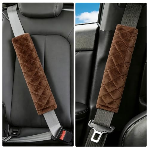 Image of Amooca Soft Auto Seat Belt Cover Seatbelt Shoulder Pad Cushions 2 PCS for a More Comfortable Driving Universal Fit for All Cars and Backpack Brown