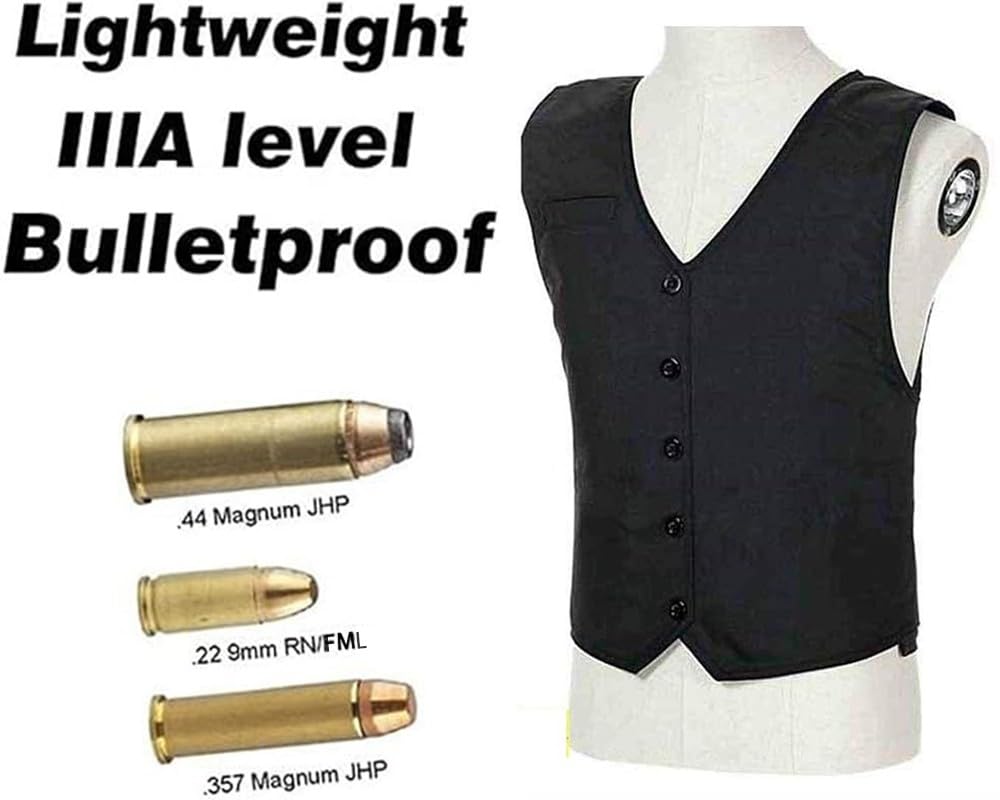 IIIA-Level Herren Kugelsichere Weste, Militär Taktische Schusssichere Weste Anti-Bullet-T-Shirt Verdeckte V Ausschnitt, ärmellos, Mit 5 Knöpfe Vorne Und Hinten Rüstung