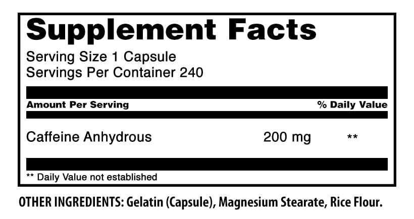Image of Amazing Formulas Caffeine 200 Mg per Serving | Capsules | Non-GMO | Gluten-Free | Made in USA (1 Pack, 240 Count)