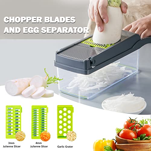 Foto von Mandoline Gemüsehobel, IDIQIB Multifunktionaler Gemüseschneider Obstschneider Kartoffelschneider Zwiebelschneider Gemüsereibe mit Schutzhandschuhen, Eitrenner, zum Schneiden von Obst und Gemüse