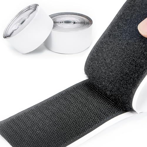 16 Feet Hook and Loop Strips with Adhesive, 1 Inch / 2 Inch Nylon Double Sided Heavy Duty Tape, Sticky Back Fastener Roll for Home Office and Crafting Organization, Black (2 Inch x 16 Feet)