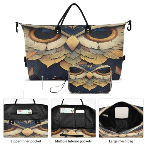 Owl Bird Gold Feather Travel Duffle Bag Gym Bag Weekender Bags with Toiletry Bag Travel Trip Tote Bag2