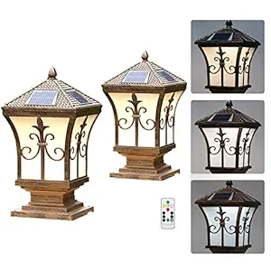 Homehop Polycarbonate Ac Antique Solar Light Outdoor Waterproof For Home Garden Pillar Entrance Compound Wall Bright Multi Color Lamp, With Remote Control (Pack Of 2)