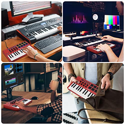 Image of M-VAVE 25 Key USB MIDI Keyboard Controller With 8 Backlit Drum Pads, Bluetooth Semi Weighted Professional dynamic keybed 8 Knobs and Music Production,Software Included (Red)