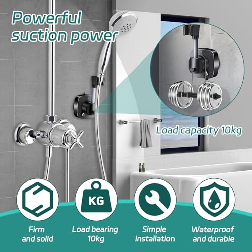 Yqhugbc Duschkopfhalterung ohne Bohren, 360° Drehbar Brausehalter, Shower Head Holder, Neigung Verstellbar mit Saugnapf, 10 kg Tragfähigkeit