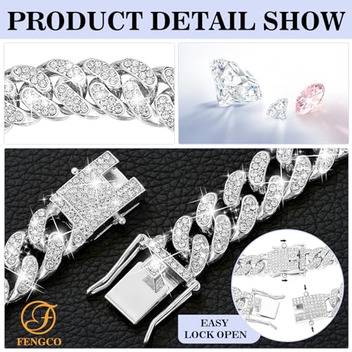 Fengco Silver Dog Chain Collar Diamond Cuban Link Dog Collar 13Mm Wide Dog Necklace Metal Cat Chain Pet Crystal Collar Jewelry Accessories For Small Medium Large Dogs Cats thumb #1