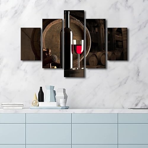 Vista 186 de Imágenes de pared para sala de estar, pintura de copa de vino tinto, bebidas alcohólicas, 5 paneles, lienzo, arte de pared, pósteres e impresiones