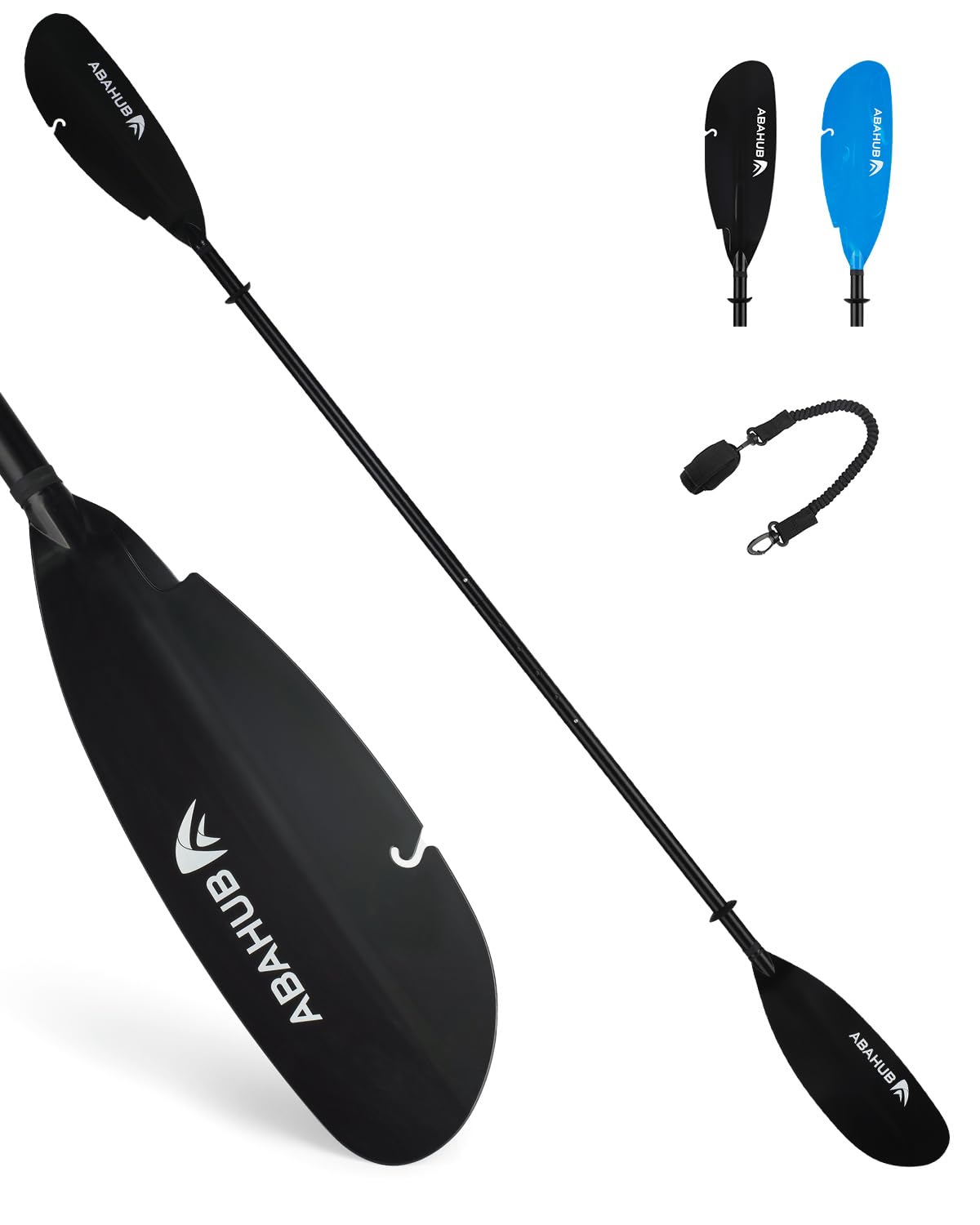 Pagaia per Kayak Regolabile 240-260 cm in Alluminio Doppia Pagaia da Pesca con Guinzaglio