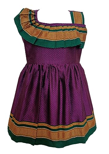Girl's Indian Traditional Ethnic Wear Reshim Cotton Khan Shoulder Side Freel Frock