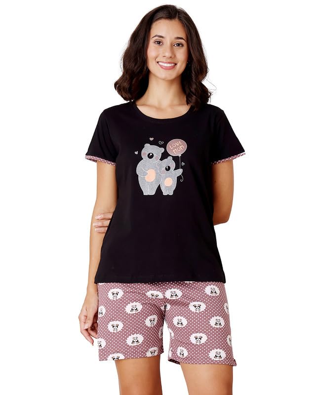 bodycare Women's Cotton Printed T-Shirt and Shorts Set | Soft & Breathable Nightwear | Short Sleeves | Loungewear Co-Ord Set BSSS17023-picture-31
