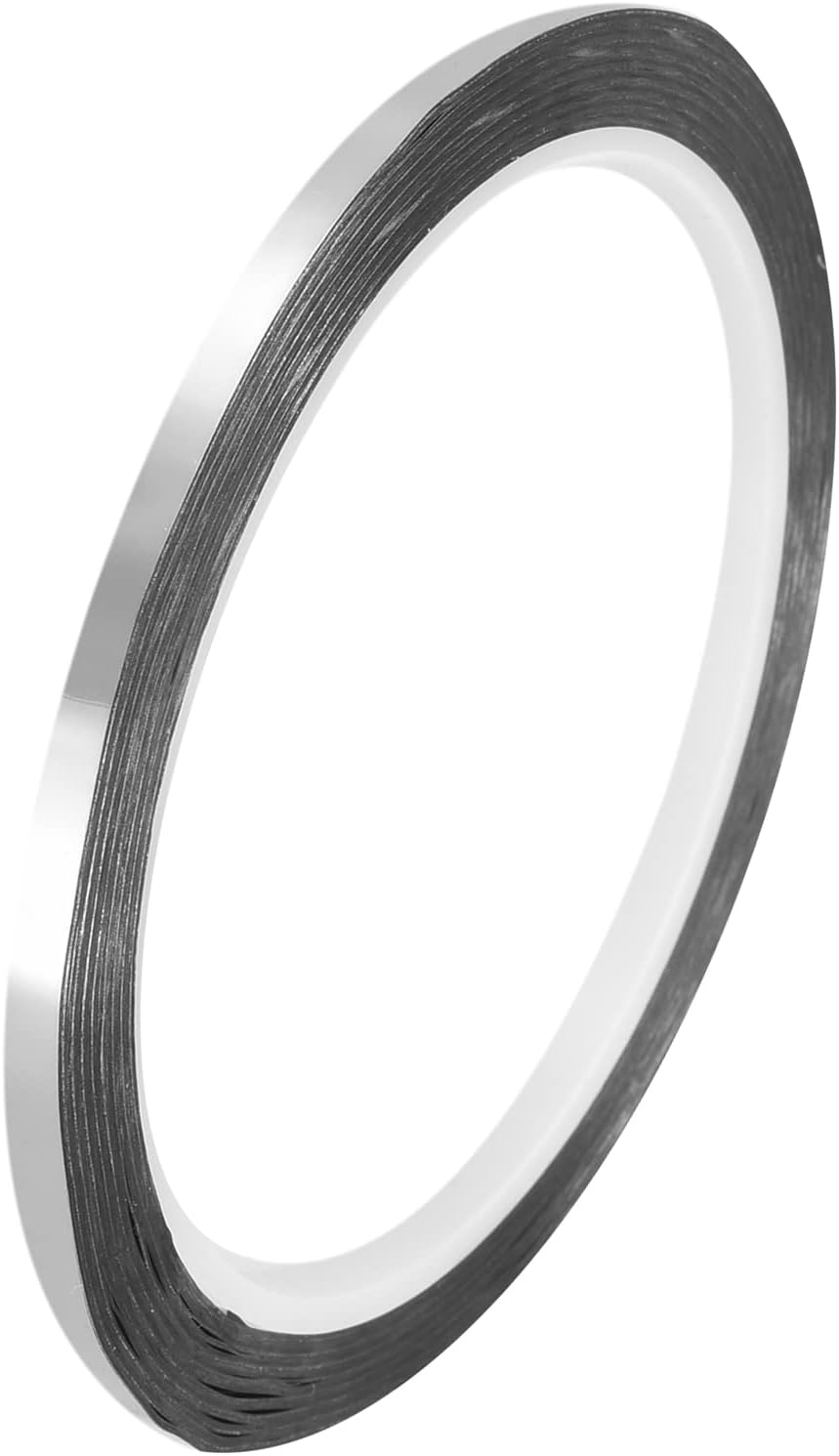 MECCANIXITY Silver Tone Metalized Tape 1/8 Inch x 55 Yards Decor Tape for Detailing Accent Wall, Graphic Arts, Pack of 6