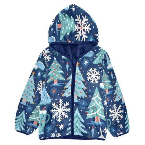 Christmas Trees Snowflakes on Blue Toddler Fleece Jacket Girl Boys Hooded Fleece Jacket