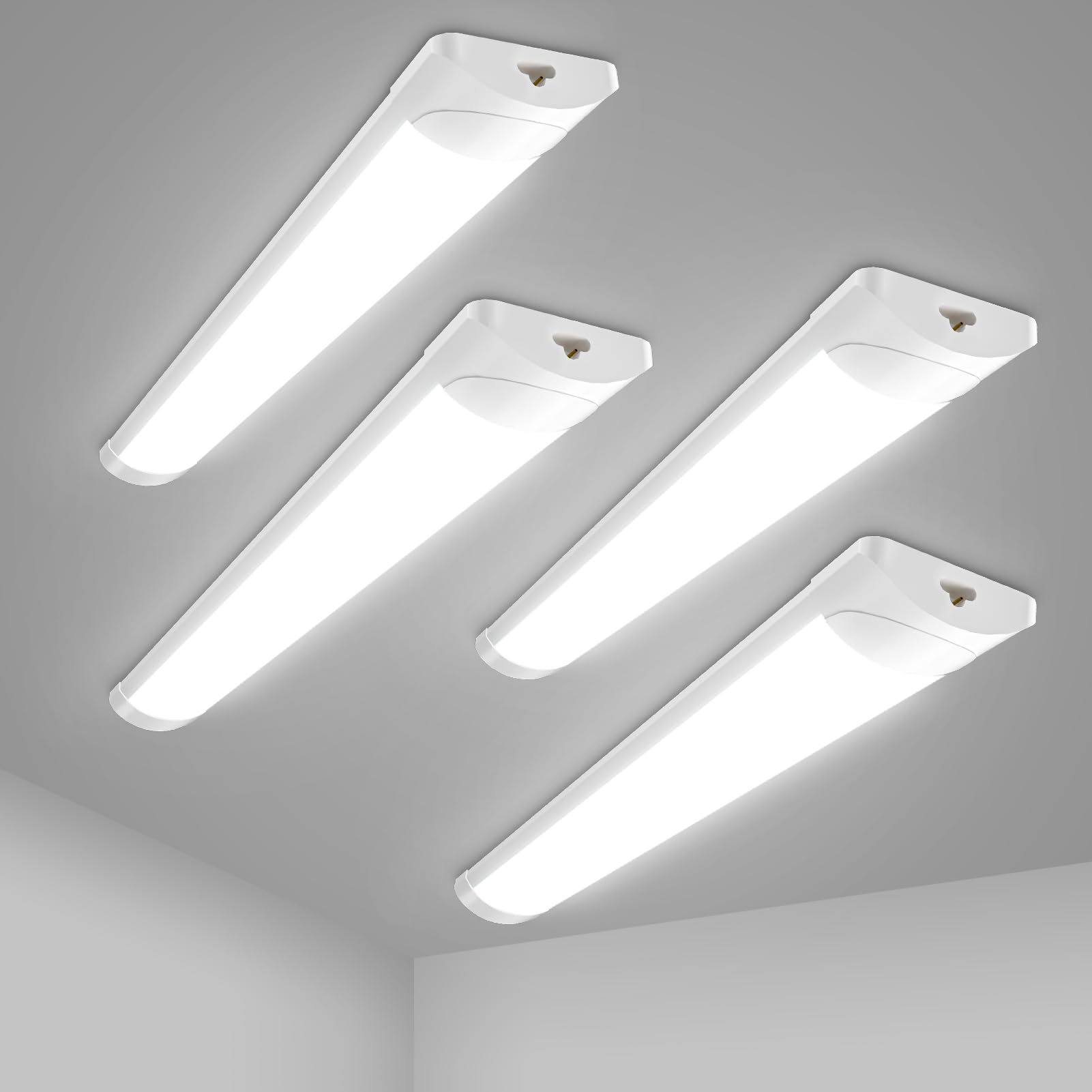 Hondony 4Pack 4FT Led Batten Light, 40W Surface Mounted Ceiling Light Cool White 6500K 6800LM 180°Beam Angle Tube Lights for Shop, Office, Living Room, Garage, Warehouse, Kitchen
