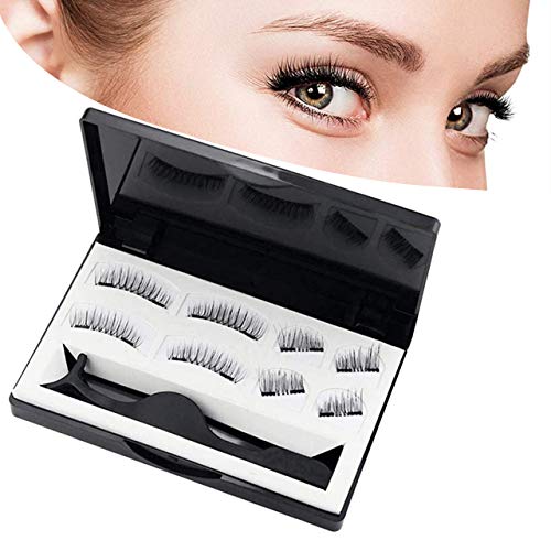 Preisvergleich Produktbild ZWOOS Magnetische Wimpern, 3d Magnet Wimpern Set,Wiederverwendbare Magnetische Wimpern, mit Edelstahl Pinzette Aufbewahrungskiste, 2 Paar 8 Stück