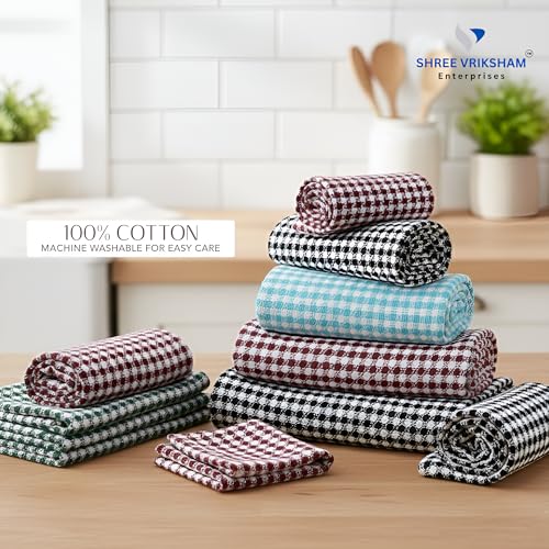 Image of Vriksham Set of 6 Diamond Cleaning Cloth, Dish Towel, Pure Cotton, 12 x 20 inch Size (6, Multi 12x20)