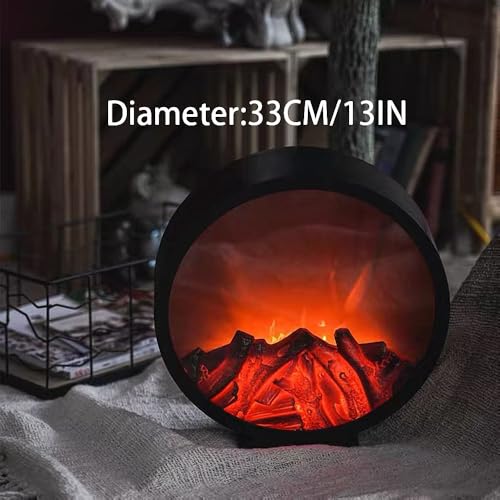 Image of Small Cozy Fireplace Lantern Traditional Realistic Log Wood Burning Flame Effect Ligh LED Charcoal Style Table LampFor Indoor & Outdoor Use