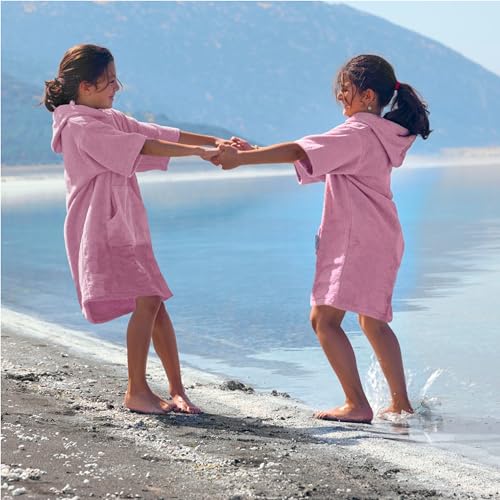 CalmyBEACH Frottee Badeponcho Kinder Mädchen - Jungen Surf Poncho 100% Baumwolle Strandponcho Handtuch mit Kapuze Umziehhilfe Surfponcho Bademantel