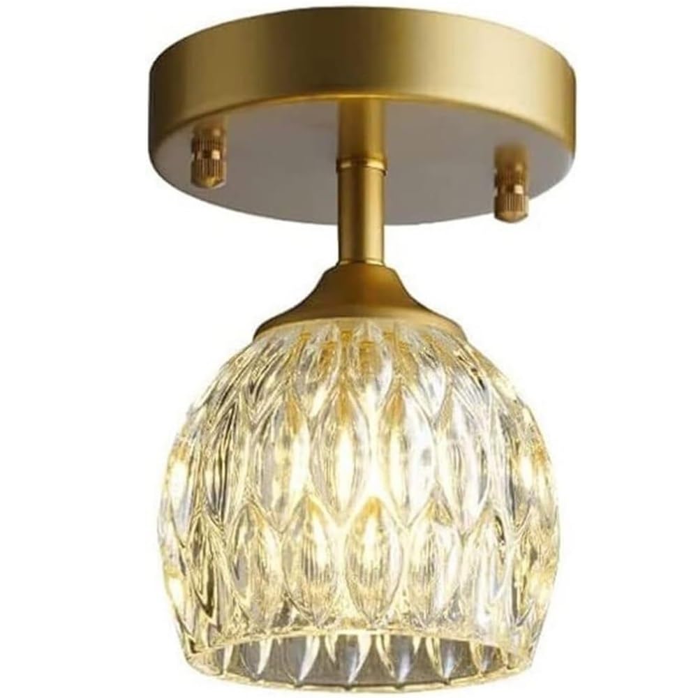 Plafonnier moderne or encastré, luminaire verre texturé pour hall d'entrée