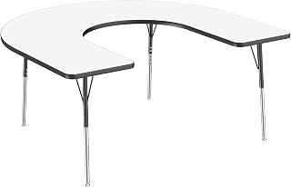 Learniture Adjustable Height Dry-Erase Classroom Activity Table for School and Home, Horseshoe Activity Table with Whiteboard Top, 66" L x 60" W x 30" H, White