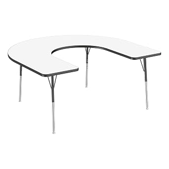Learniture Adjustable Height Dry-Erase Classroom Activity Table for School and Home, Horseshoe Activity Table with Whiteboard Top, 66" L x 60" W x 30" H, White