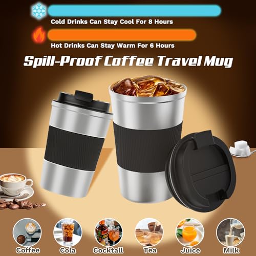 Image of Vacuum Insulated Stainless Steel Travel Coffee Mug,Leak Proof Cup with Lid | 304 stainless steel mug with vacuum insulation, leak proof lid, silicone grip and car cup holder friendly design
