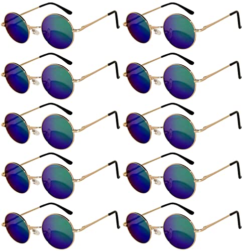 OWL 10 Pack Round Retro Vintage Clear, Tinted, Mirror 43 and 56 mm Lens Sunglasses Metal Frame