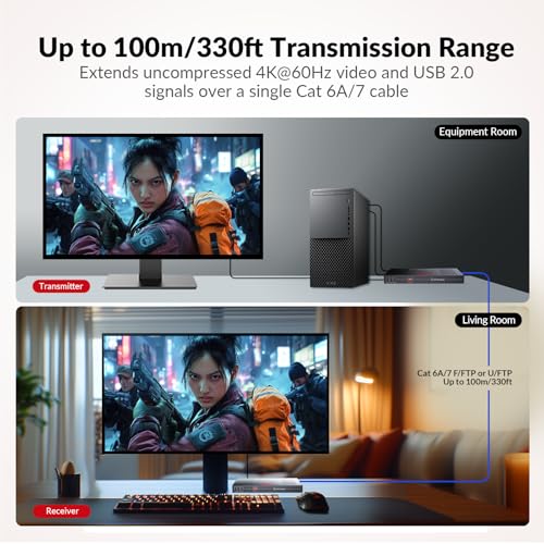 Image of AV Access 4K DisplayPort KVM Extender DP Over Ethernet HDBaseT 3.0 PoE, Uncompressed 4K Transmission up to 100m /330ft, 144-240Hz, 4*USB 2.0 Ports, 2-Way Audio, Zero Latency (4KEX100-DP-Pro)
