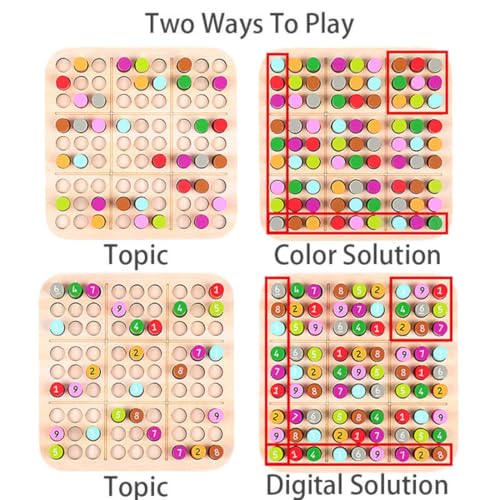 Montessori Wooden Sudoku Puzzle Board for Kids | Educational Math & Logic Game | Color & Number Sorting Toy | STEM Learning Board Game for Toddlers & Preschool Boys Girls Age 7+ - Image 4 thumbnail