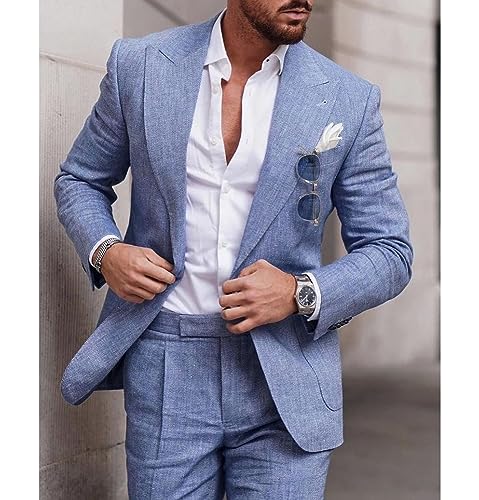 Men's Linen Suit Summer Formal Wedding Groom Wear Jacket& Pants2