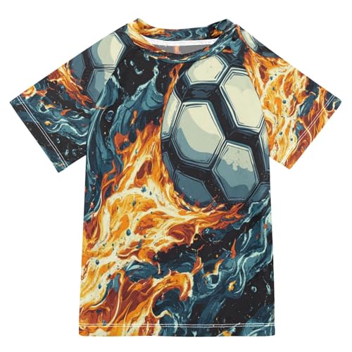 Kids Swimsuit Football Fire Sport Water Sunscreen T-Shirts Swimwear Sets UPF 50+