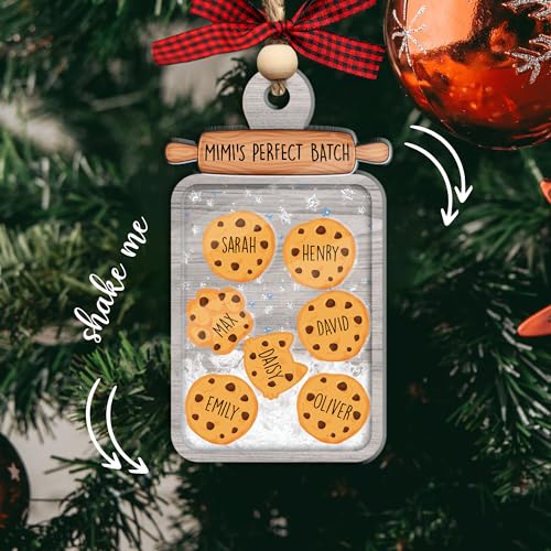 Personalized Family Cookie Batch Shaker Ornament - 2023 Custom Family Member Name Pet 3-Layer Ornaments, Grandkids Grandma Perfect Batch Gift, Baking Kitchen Hanging Xmas Decoration
