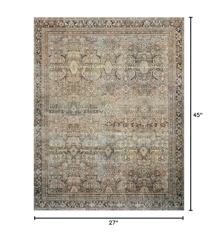 Loloi Layla Collection LAY-03 Olive/Charcoal 2'-3" x 3'-9" .13" Thick Accent Rug, Soft, Durable, Vintage Inspired, Distressed, Low Pile, Non-Shedding, Easy Clean, Printed, Living Room Rug