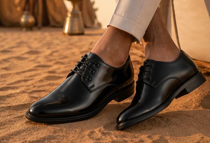 Image of High-Gloss Formal Derby Shoes, Patent Synthetic Upper, Airmix Sole, for Tuxedos and Formal Suits, Black-Tie Events