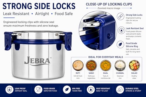 Image of Stainless Steel Lunch Box with Airtight Leakproof Lid,Easy to Clean Tiffin Box for Office,School & Kids,Navy Blue,Set of 1 (750ML) Tall