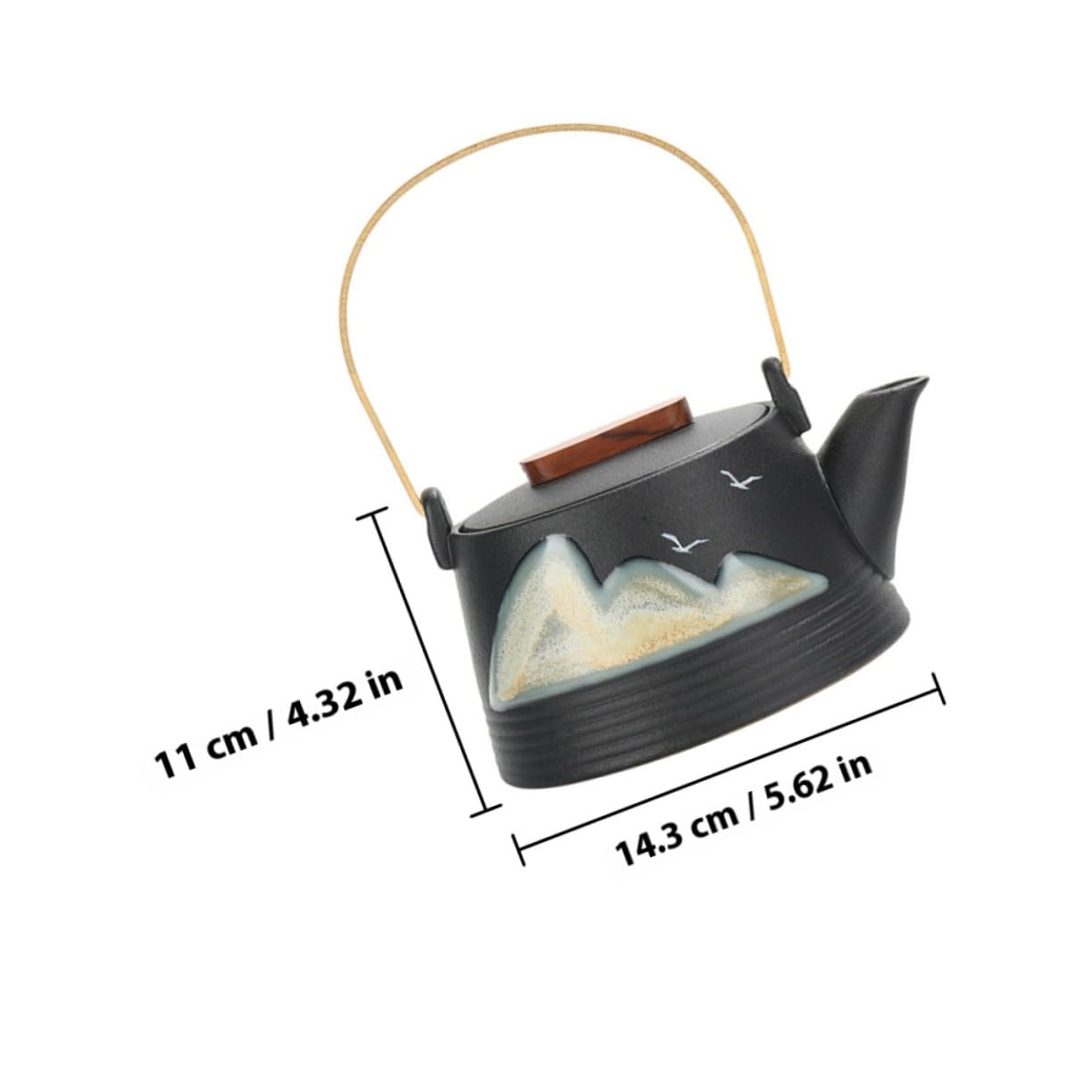 Tetera Diseño Creativo y Elegante Color Negro de Cerámica Pintada a Mano Mango de Tacto Frío para Sala de Té Profesional y Uso Hogar
