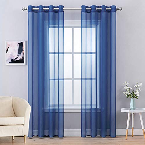 MIULEE 2 Panneaux Couleur Pure Rideaux De Fenêtre Transparents Lisse Élégant Panneaux Voile De Fenêtre / Rideaux / Traitement pour Chambre Salon Bleu Foncé 140x225cm