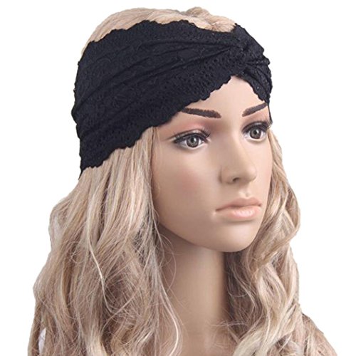 Wilotick Dentelle de tête Bandeau Cheveux Sport Yoga Turban Foulard Bande Bandeau pour Femme, Noir