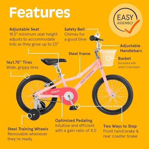 Image of Retrospec Koda Plus Kids Bike for Boys & Girls Ages 4-6 Years - 16 inch Children's Bicycle, Adjustable Seat & Handlebars