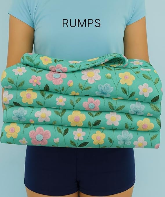 Image of RUMPS 380 TC Premium Heavy Cotton 7D Print Fast Colour Feel Elastic Fitted Floral Bedsheet King Size with 2 Pillow Covers || (Light Green, Fitted Queen-60x78)